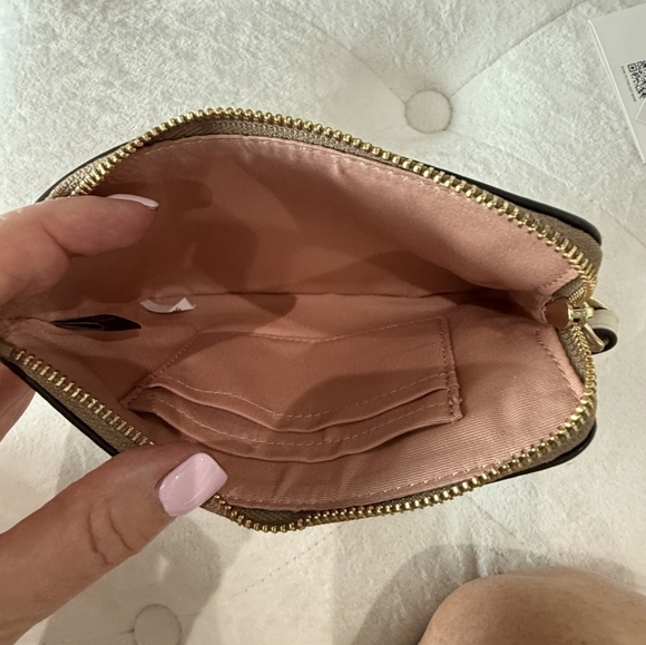 Coach Floral Print Signature Canvas Corner Zip Wristlet
